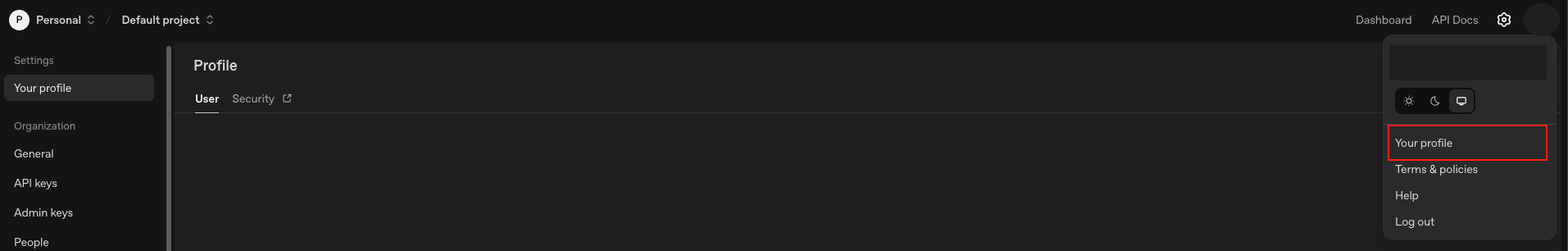 OpenAI Dashboard Profile