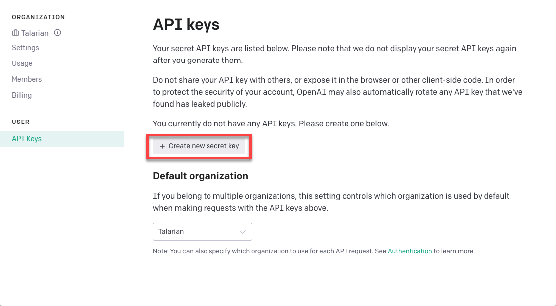 Create New API Key