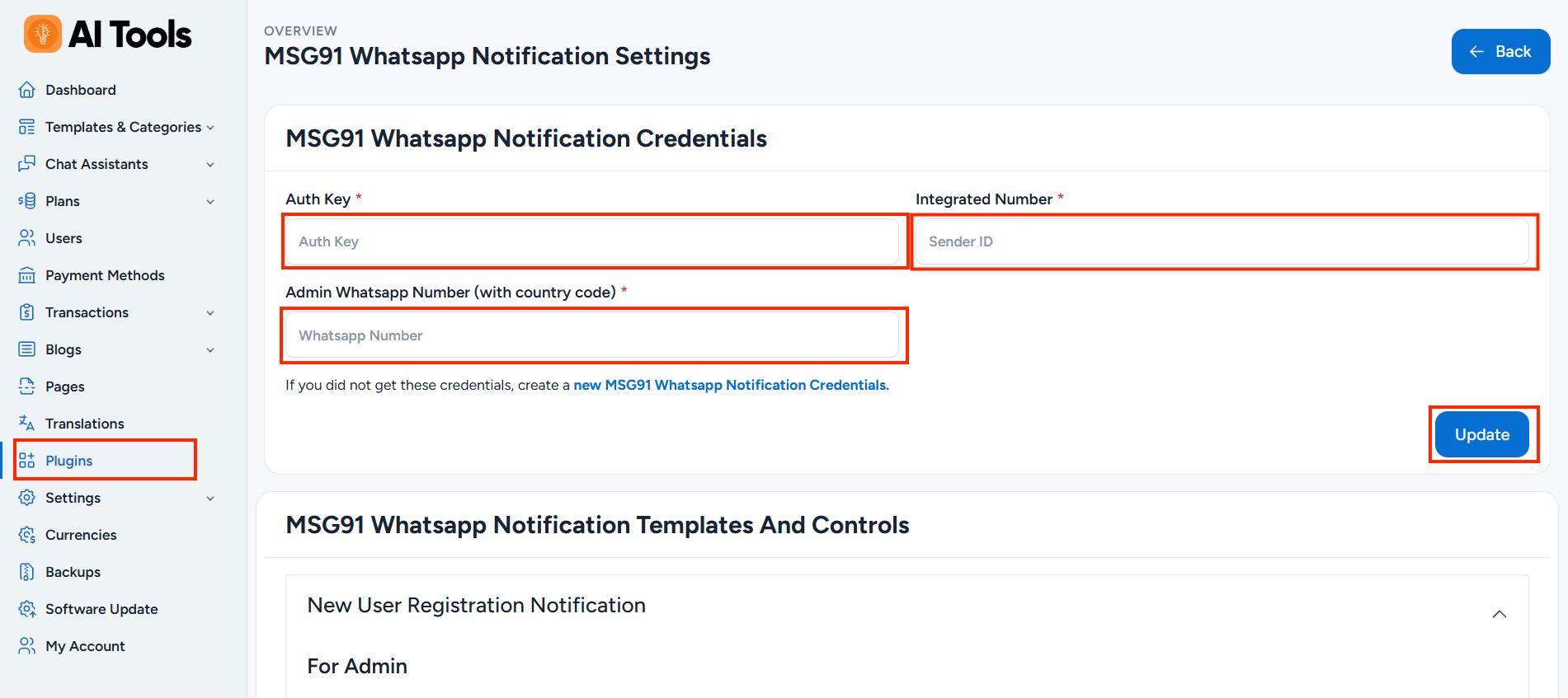 Paste Authkey in Admin