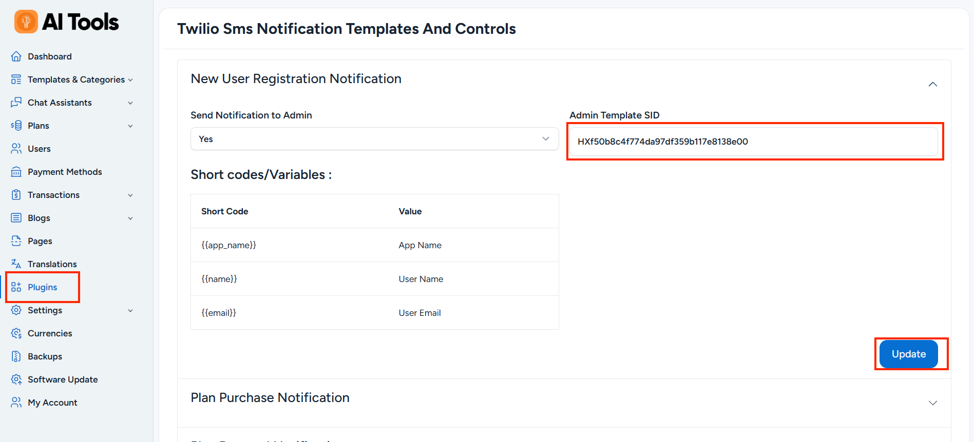 Twilio Notification Template
