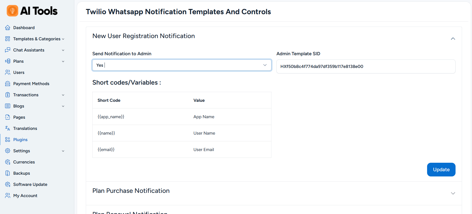Twilio Notification Template