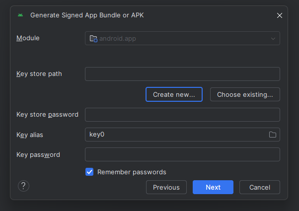 Create new keystore