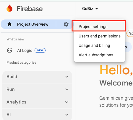Firebase Project Settings