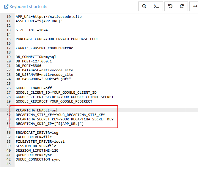 GoBiz .env Recaptcha configuration