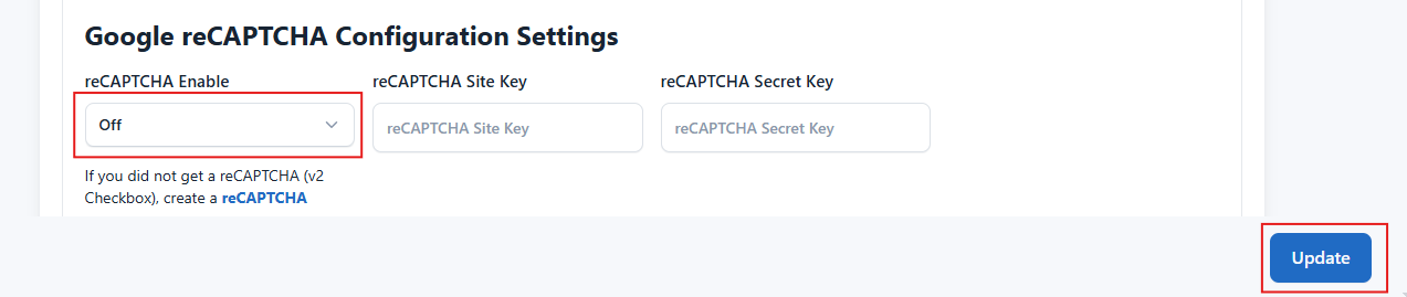 GoBiz disable Recaptcha