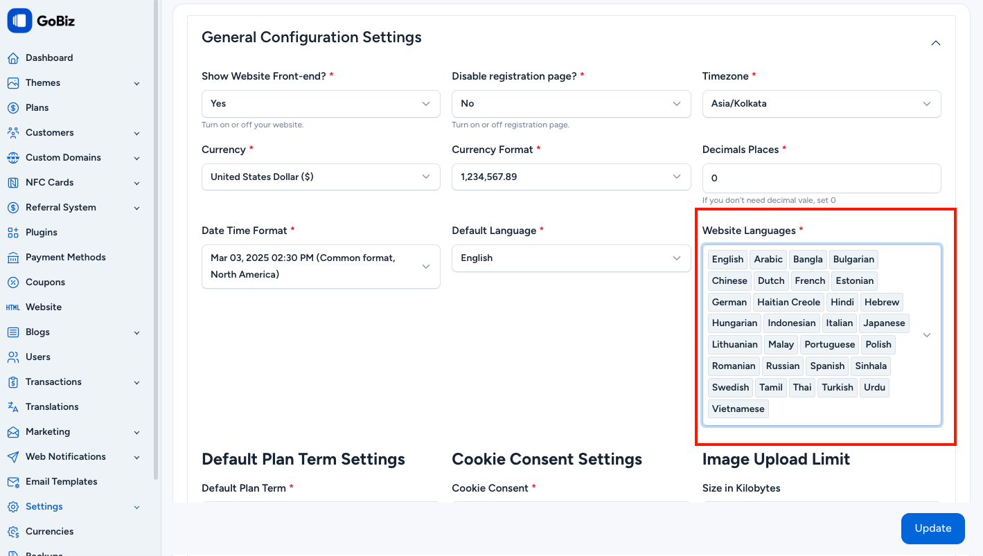Remove Gobiz unnecessary Languages