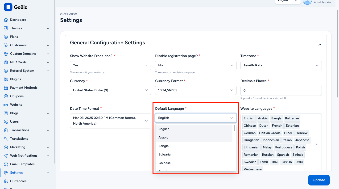 Gogiz language Settings