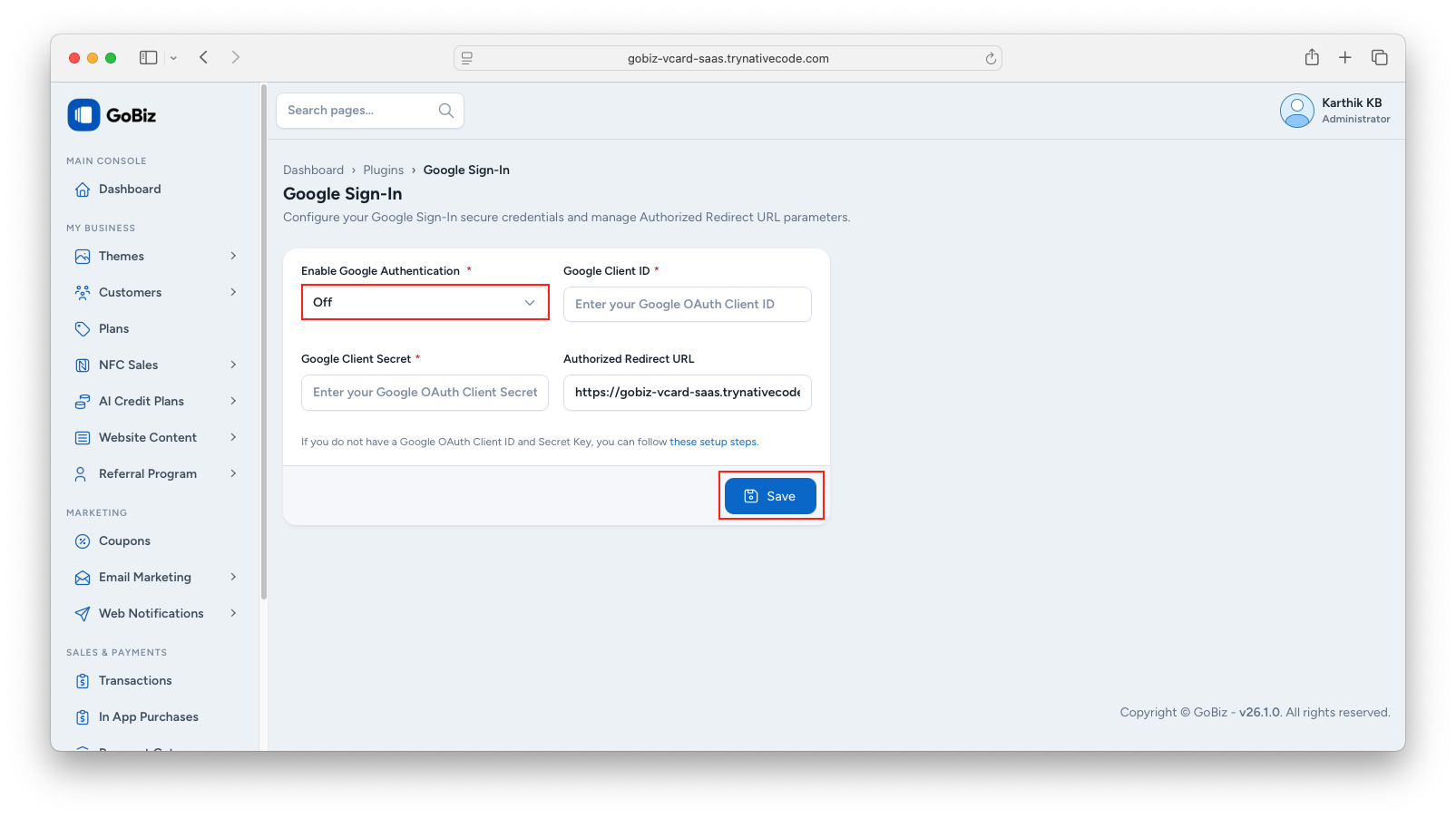 GoBiz Disable Google Sign-In