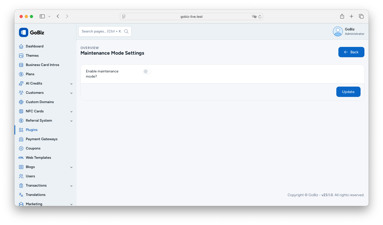 Maintenance Mode Settings