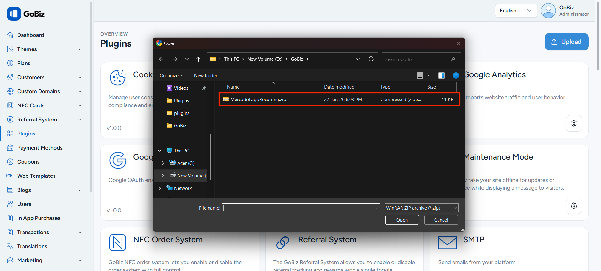 gobiz Mercadopago Recurring plugin installation