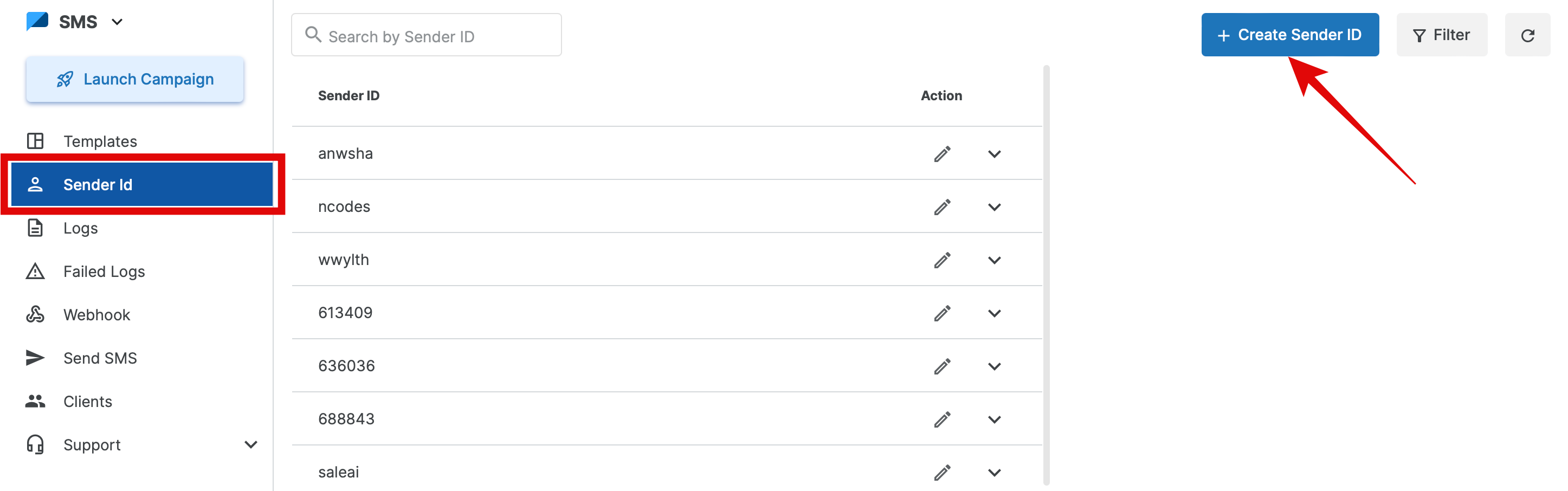 Create Sender ID