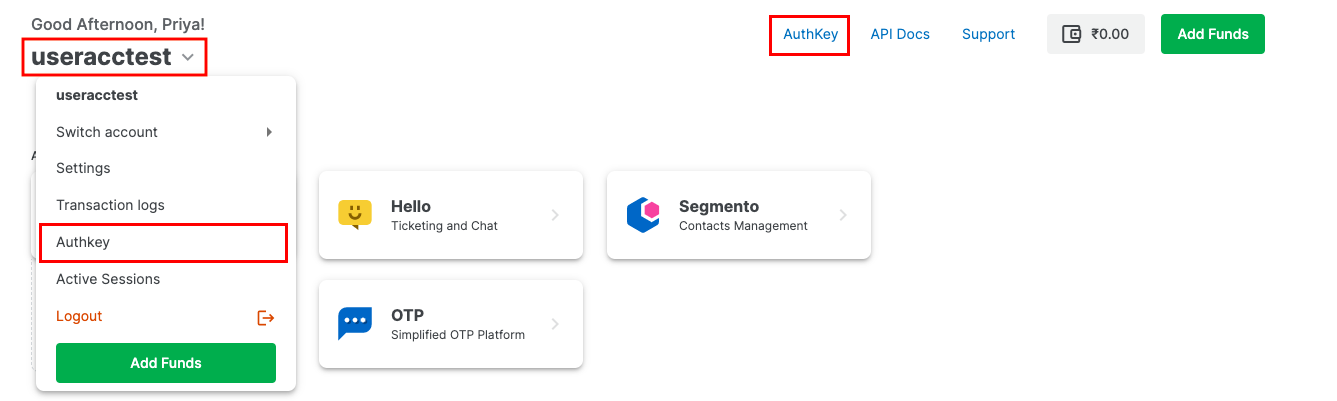 MSG91 Authkey Details