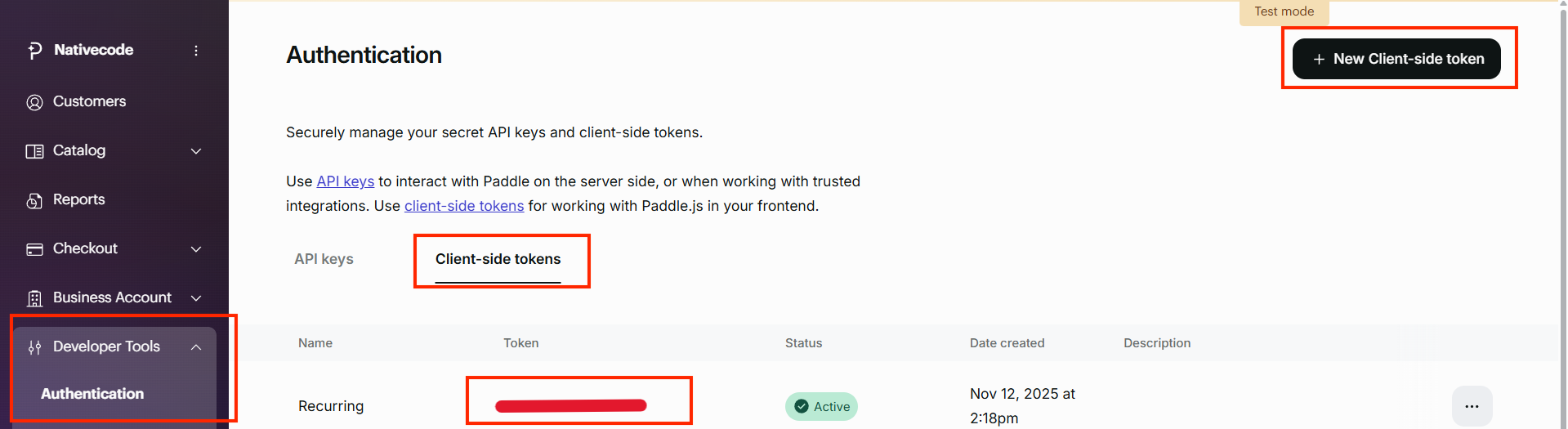 Paddle Client Token