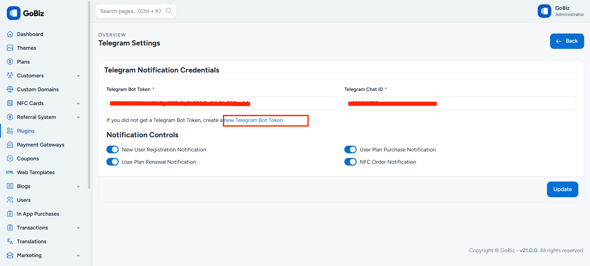 TelegramNotificationConfiguration