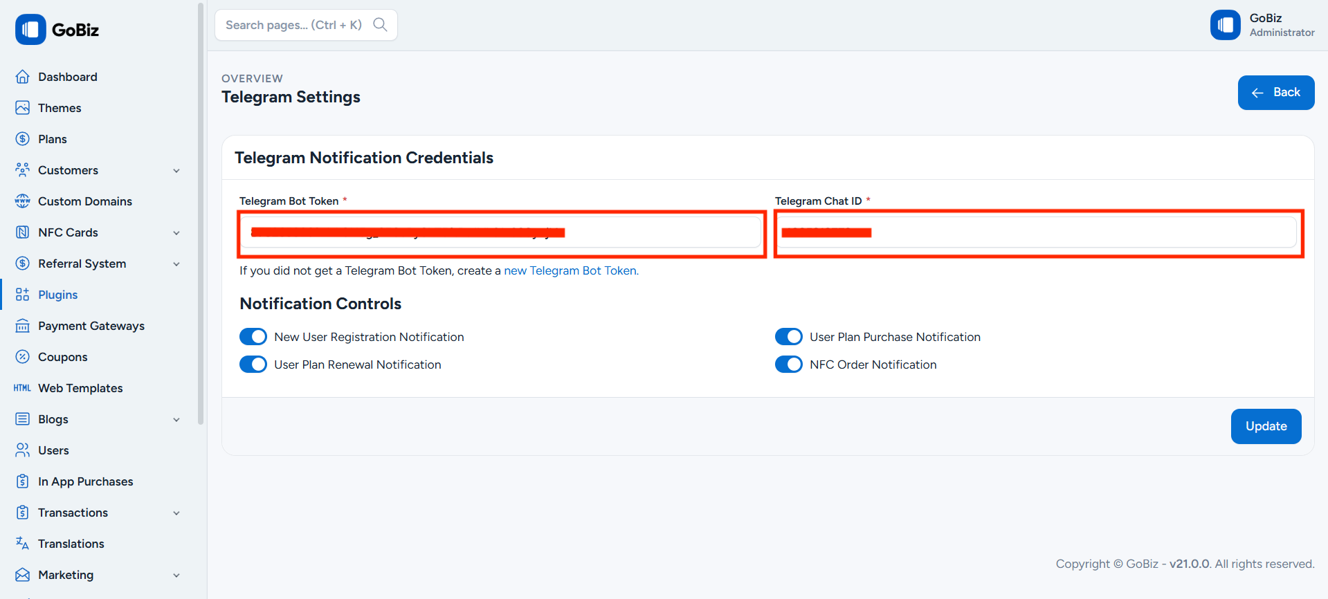 TelegramNotificationConfiguration