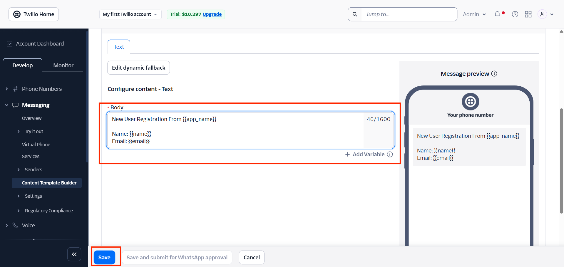 Twilio Notification Template