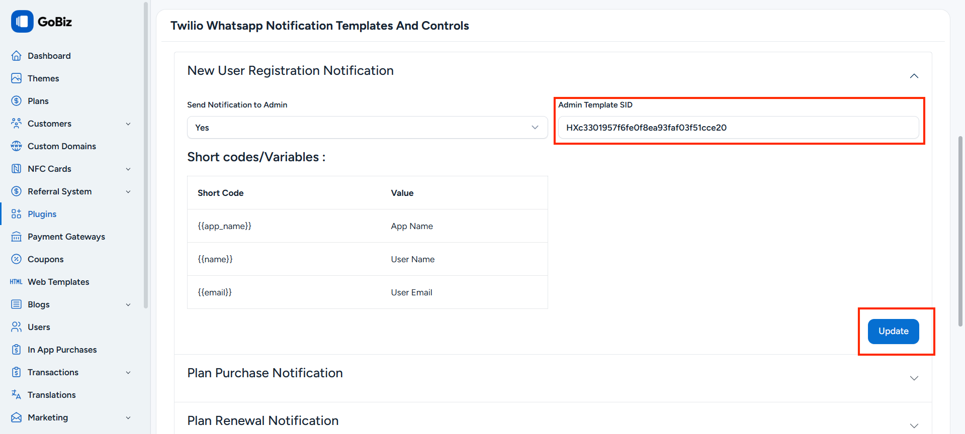 Twilio Notification Template