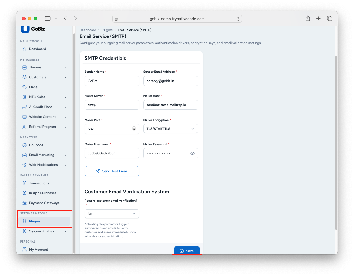Mail Configuration Screenshot