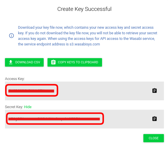 Wasabi Access Keys