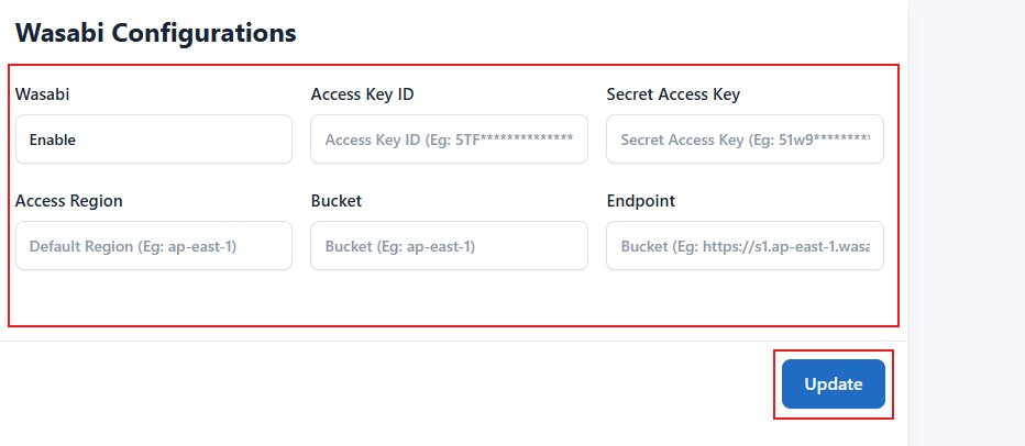 Wasabi Admin Config