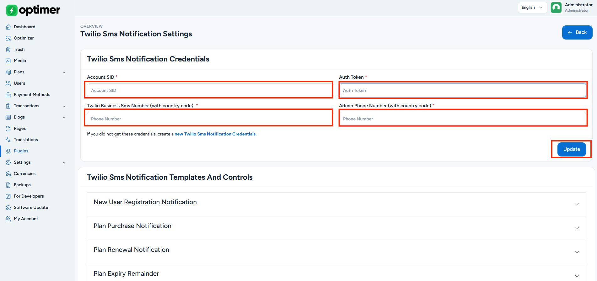Twilio Dashboard