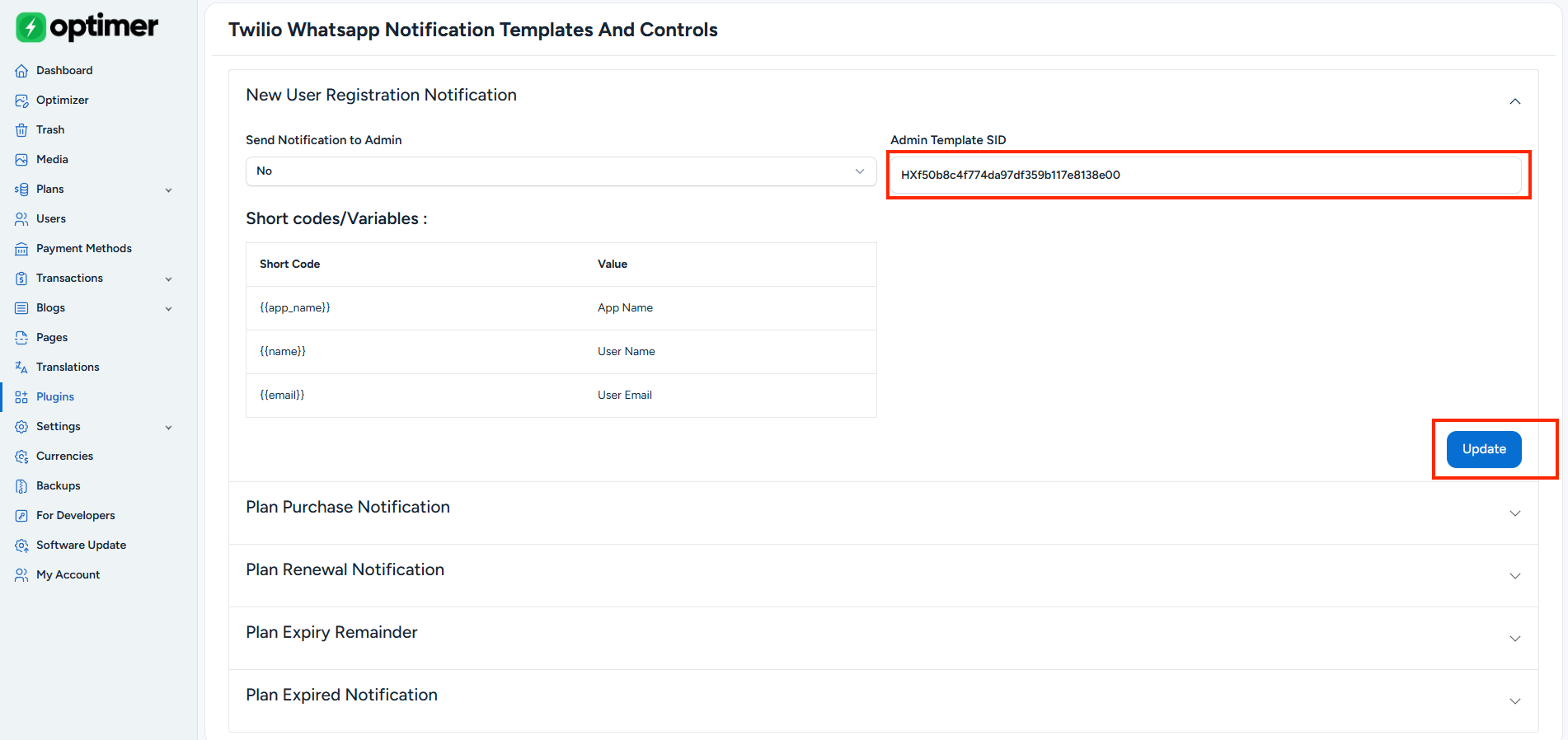 Twilio Notification Template
