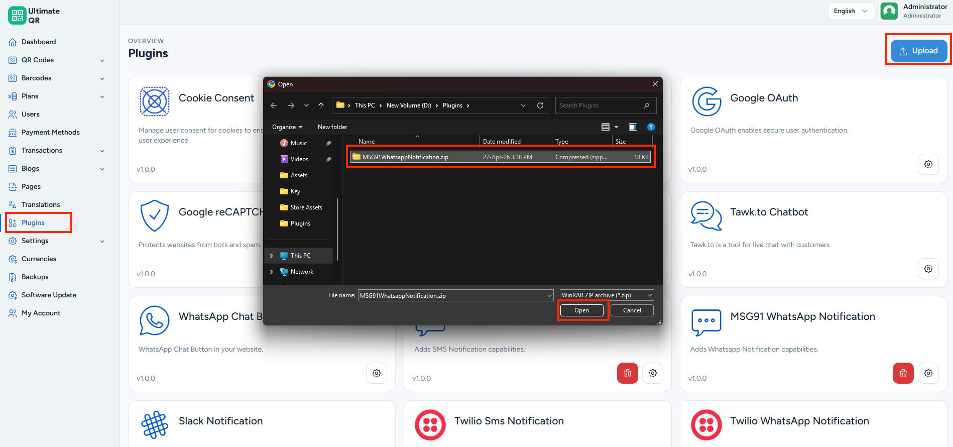 MSG91 WhatsApp Plugin Upload