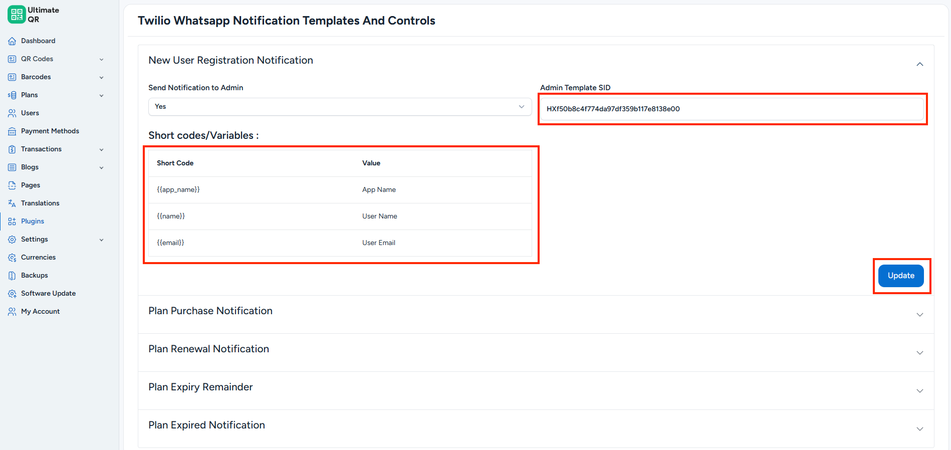Twilio Notification Template
